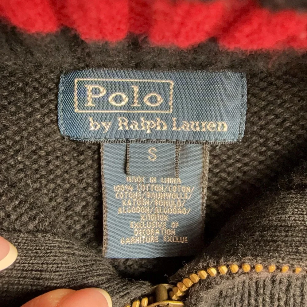 Polo By Ralph Lauren Sweater Boys Small Black 1/4 Zip Mock Neck Big Pony